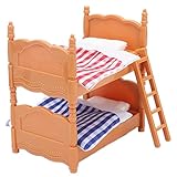 Matériau sûr : le lit double mini maison de poupée est en plastique, sûr, écologique et durable. Convient pour les maisons de poupées, les enfants, les cadeaux, etc.