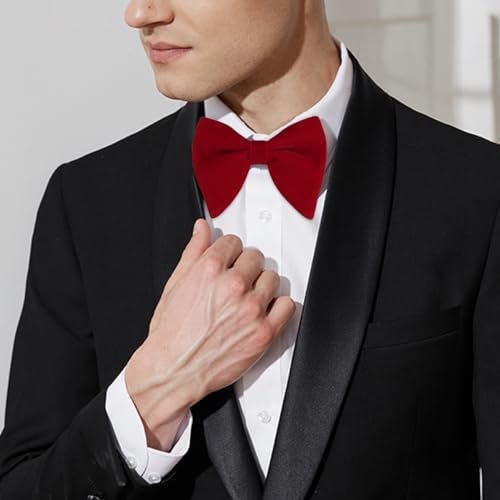 Image of Alizeal Velvet Pre-tied Adjustable Bow Tie for Men Oversize Formal Solid Tuxedo Bowtie