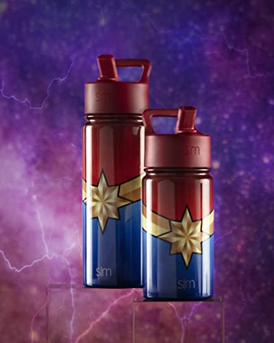 Image of Simple Modern Kids Summit Water Bottle with Straw Lid | Marvel 14oz Stainless Steel Cup Insulated Tumbler for Girls, Boys, School | Captain Marvel