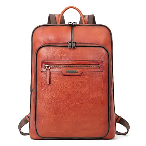 Image of CLUCI Leather Backpack for Women 15.6 Inch Laptop Backpack Vegetable Tanned Full Grain Backpack Purse for Women Work Daypack