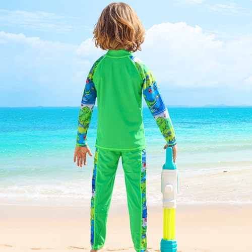 Image of TFJH E Boys Long Sleeve Rash Guard 2 Piece Swim Set UPF 50+ Age 3-14 | Soft Breathable, UV 50+, quick dry. Bright colorful prints kids love. Perfect for pool, beach, summer. active play.