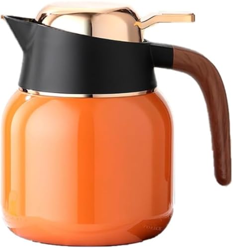 サーモス 保温ポット 大容量 卓上ポット コーヒー ケトル ティーセット ワンボタン魔法瓶 洗いやすい 保温 保冷 セラミックライナー ティーポット (オレンジ,1000ml)