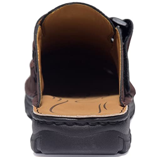 Jebuktxe Mens Clogs Summer Leather Sandals Closed Toe Garden Clogs Shoes Indoor Outdoor Slip-On Mules Wide Dark Brown Size 42 #TOP3