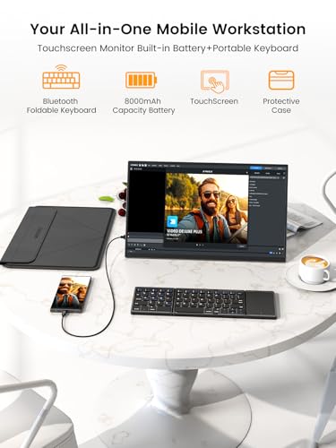 Image of UPERFECT Portable Monitor Touchscreen 15.6'', Laptop Monitor with Bluetooth Keyboard, Built-in 8000mAh Battery | Adjustable Stand | Speakers, Ultra-Slim External Screen for Phone, Game Console