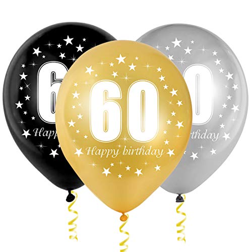 60 ans ballon anniversaire, ballon chiffre 60, Ballon Latex Noir Argent Or