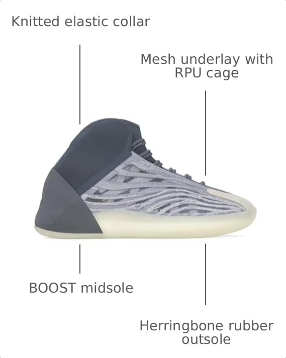 Image of adidas Yeezy Quantum Lace-Up Sneakers- Knitted Elastic Collar, Mesh Upper with RPU Cage, Boost Cushioning - Yeezy Shoes