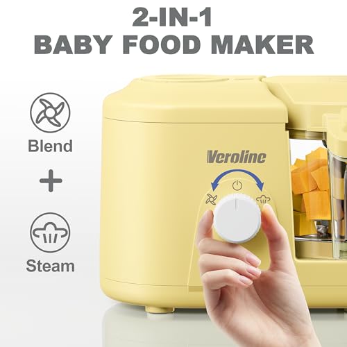 Baby Food Maker, One Button Rotate Control Baby Food Processor, Baby Puree Maker with Steaming and Grinding Functions, Baby Food Steamer and Blender (Yellow) - Image 4