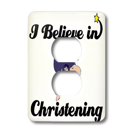 Cache 2 prises electriques I Believe In Christening plaque murale 3dRose