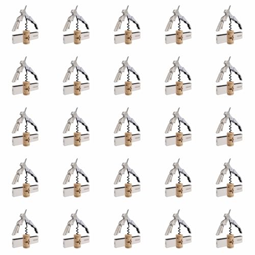 VINAK - Pack de 25 sacacorchos CAMARERO profesionales en acero inoxidable con abrebotellas + doble apoyo articulado + navaja cortacápsulas y espiral teflonada (Pack 25 Blanco)