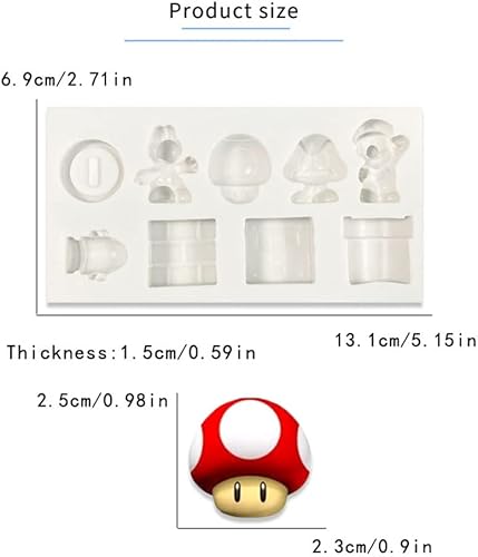 Miniatura 2 de INKU Super Mario - Moldes de silicona para fondant de 9 cavidades, molde de decoración de pasteles para cupcakes, chocolate, cubitos de hielo y