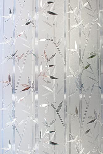 Image of WISDOM Privacy Window Film Frosted Glass Film No Glue Anti-UV Window Sticker Non Adhesive for Privacy Office Meeting Room Bathroom Living Room (Bamboo Glass Frosted, 12 x 50 inch)