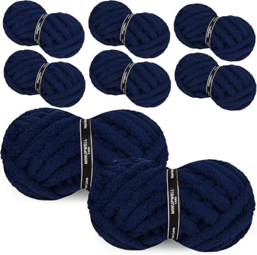 Image of 8 Packs Jumbo Chunky Chenille Yarn - 2040g(72oz) 245 Yards (224m) Bulky Yarn - Chunky Yarn for Hand Knitting Blanket,Cushions, Pet Bed - Soft and Durable(Vintage Blue)