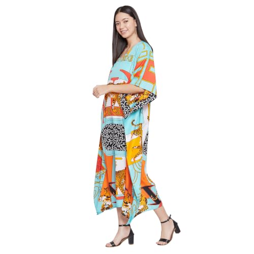 Image of Oussum Women Plus Size Kaftan Kimono Loose Maxi summer dresses for women Beach 3 /4 Sleeve Casual lounge dress Boho