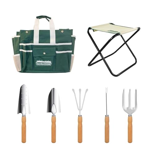 Juego De Herramientas De 7 Piezas, Taburete Plegable, Bolso De Lona Desmontable, Herramientas De Jardinería