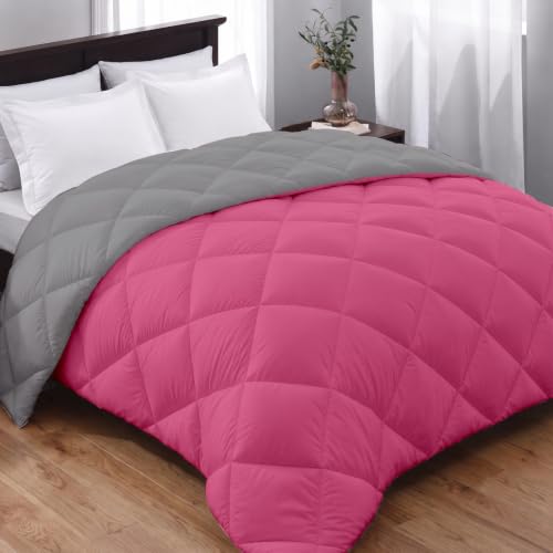 Image of AYKA Reversible Comforter 220 GSM Microfiber Reversible AC Comforter /Blanket for Winter /Quilt /Duvets for King Size Double Bed Comforter (90 * 100, Pink & Grey)| TC - 220
