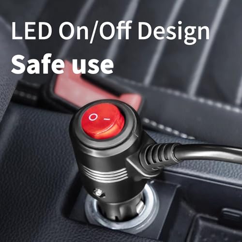 KFZ Verlängerungskabel 12V, Zigarettenanzünder Verlängerung mit geschaltetem Stecker und Buchse, Sicherung für 12V/24V Strom Camping Kühlbox Auto,etc.5M,Schwarz