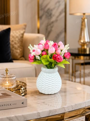 Image of Divyakosh Artificial Flower Peony Bunch with Plastic Vase for Home Decor, Small Pink Peonies Flower Arrangement with Vase, Flower Vase, Home Decoration Items for Living Room, Aesthetic Home Decor
