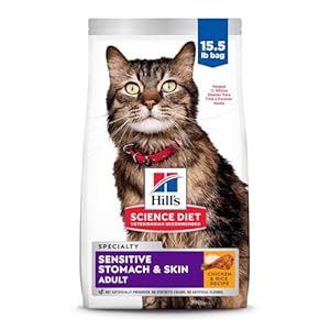Hill’s Science Diet Sensitive Stomach & Skin, Adult 1-6, Stomach & Skin Sensitivity Support, Dry Cat Food, Chicken & Rice, 15.5 lb Bag