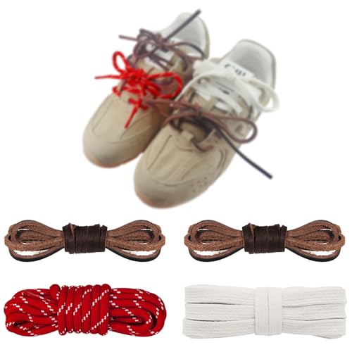 Image of 4Pcs Mixed Color Shoe Laces for Sneaker, Flat Leather Round Shoelaces Replacement Laces kit