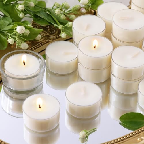 DEVI Blossom Jasmine Highly Scented Tea Lights Candles 36 Pack, 4 Hours Natural Palm Tea Candles Bulk for Home Scented, Small Tealight Votives for Home Aromatherapy, Baby Shower Favors