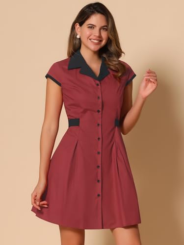 Image of Allegra K Women's Vintage Button Down Shirt Dress Notch Lapel Short Sleeve Belted Office Mini Short Dresses