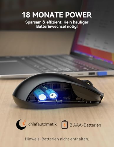 TECKNET Bluetooth Maus, Maus Kabellos (Tri-Modus: BT 5.0/3.0+2.4G) 4800 DPI Leise Mouse, Funkmaus mit USB-A Empfänger, 6 Tasten, Ergonomische Tragbare Mouse für PC/Laptop/Mac/Tablet, Schwarz – Bild 6