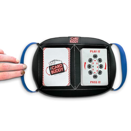 Playing Card Holder for Adults & Kids with Nylon Straps - Neoprene Card Tray for Games - Holds Various Deck Sizes - Used for Uno, Go Fish & More - Portable and Lightweight (Blue)