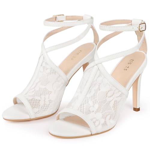 Perphy Peep Toe Stiletto Heel Ankle Strap Lace Heel Sandals for Women