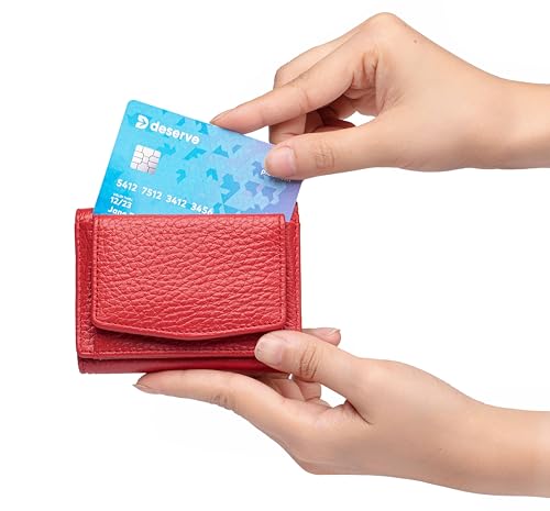 Image of Small Wallet Women Genuine Leather RFID Blocking Trifold Tiny Wallets with Snap Coin Pouch 7 Card Solts