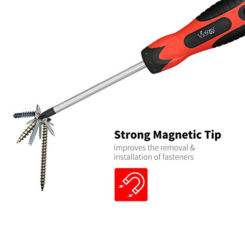 Magnetic Screwdriver Set,5 Pieces Slotted and Phillips Screwdriver with Ergonomic Comfortable Non-skid Handle,Permanent Magnetic Tips,Rust Resistant Heavy Duty Craftsman Toolkit For Wet, Oily Hand