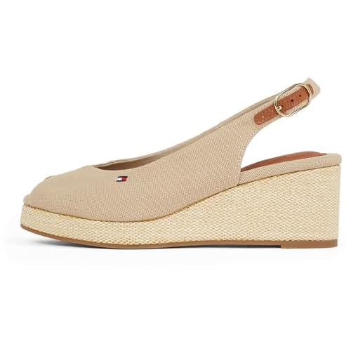 Tommy Hilfiger Alpargatas de cuña Mujer Flag Mid Slingback con Correa Ajustable, Beige (Horseradish), 37