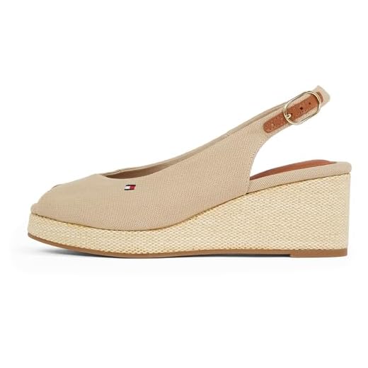 Tommy Hilfiger Espadrilles Compensées Femme Flag Mid Slingback Bride Réglable, Beige (Horseradish), 38