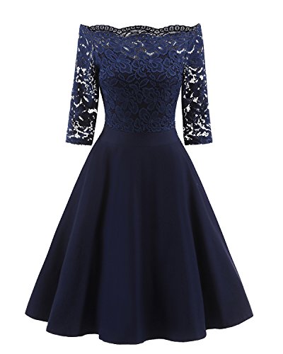 AnKoee Robe Femme soirée/Demoiselle d'honneur/Bal Dentelle/Robe Femme soirée Cocktail (Bleu Royal, M) Cover