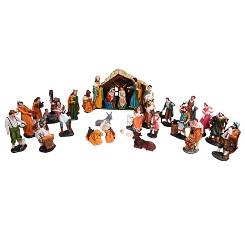 Image of KariGhar 32 pcs Village Set & Crib Set /Nativity Set for Christmas /Home /Gifting & Decoration - ( Pack Included 16 pcs Village Set + 15 pcs Crib Set + 1 Crib House ) - 8 Inch Set