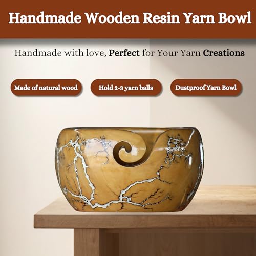 Image of Lichtenberg Figure Yarn Bowl - Handmade Wooden Yarn Bowl for Knitting Yarn Ball Holder - Yarn Bowls with Holes Crochet Bowl Holder - Yarn Storage Bowl 7 inch x 4 inch inches (White)