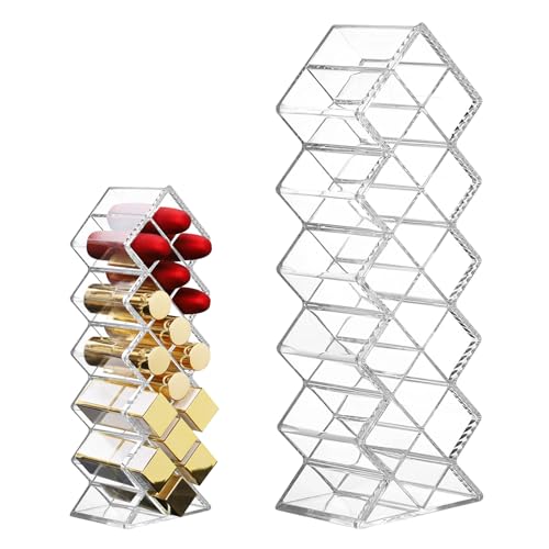 Orixo Rangement Rouge a Levre 16 Grilles, Transparente Organisateur de Rouge à Lèvres, Boîte Rangement Gloss, Rangement Rouge a Levre en Acrylique, Pour...