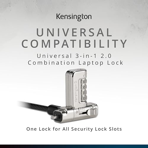 Image of Kensington Universal 3-in-1 2.0 Combination Laptop Lock, fits T-bar, Nano, N17, Wedge-shaped Lock Types, 6-foot Computer Security Locking Cable, Compatible with Dell, HP, Lenovo - Resettable, K63394WW