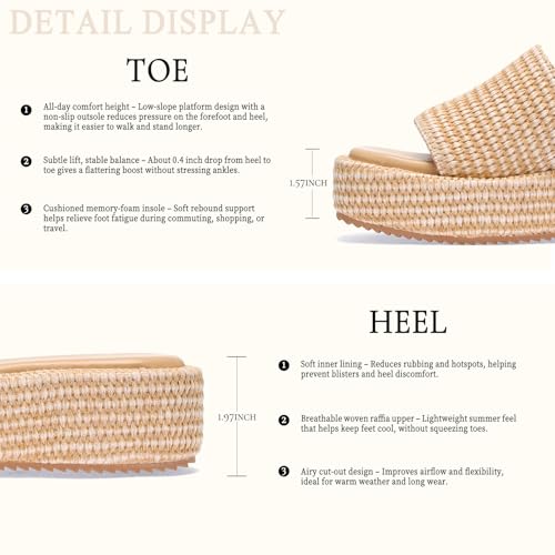 Image of Monrovia Platform Sandals Women Raffia Espadrille Slides, Woven Straw Flatform Beach Sandals Women, Slip On Summer Vacation Shoes, Comfortable Casual Daily Wear