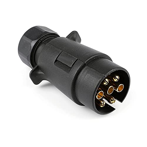 Qiping Prise Remorque 7 Broches Mâle Fiche Attelage 7 Pin pour Remorques Voiture, Caravane, Porte-vélo