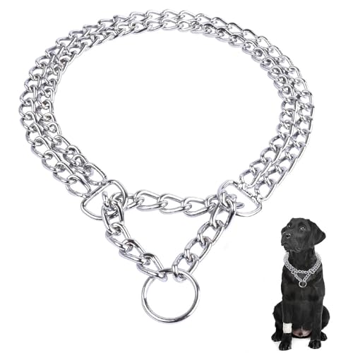 Dog Chain Collar Metal Martingale Collar Training Collars Dog Slip Collar Chock Double Link for Small Medium Dogs