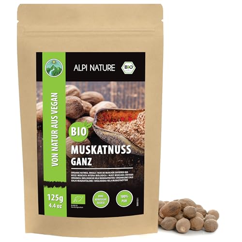 Alpi Nature Nuez Moscada Orgánica Entera 125g, Nuez Moscada para Cocinar, Hornear y Vino Caliente