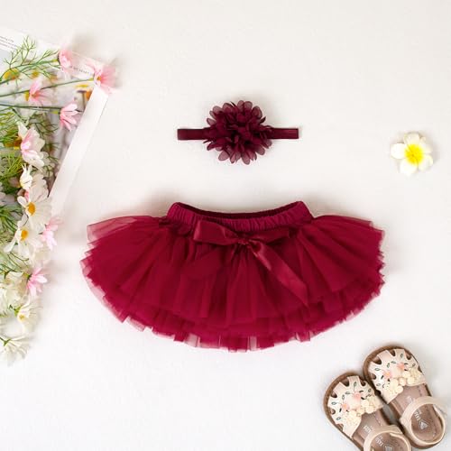 Image of 6M-3T Infant Baby Girl Tutu Skirt Toddler Girls Solid Color Tulle Skirts Birthday Outfits with Headband