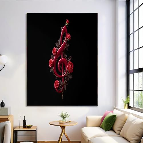 Toile tableau clé de sol rose rouge déco salon 60x90cm