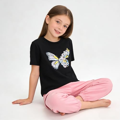 Image of Ayzozuy Kid Girl Clothes Outfits Figure Letter Graphic Tee Top + Flap Pocket Pants 2PC Clothing Set