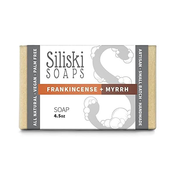 Siliski Soaps Simple Skincare, Hard, Gentle, Bath Soap, All Natural, Vegan and Palm Free -Frankincense + Myrrh, 4.5 Oz