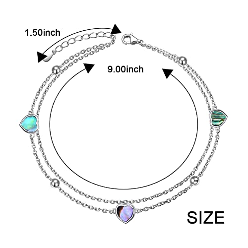 Image of Ladytree S925 Sterling Silver Boho Beach Double Layer Anklets Bracelet for Women Adjustable 9 to 11 inches