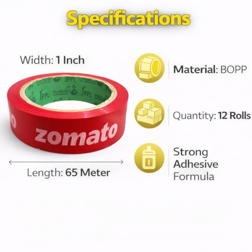 Image of Zomato Food Packing Tape (1 Inch X 65 Meter in | Pack of 12