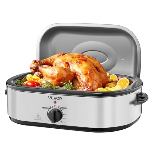 Image of VEVOR Roaster Oven, 18QT Electric Roaster Oven, 150-450℉ Adjustable Temperature Electric Roasting Pan with Self-Basting Lid, Cool-Touch Handle, Defrost & Warm Function, Stainless Steel Turkey Ovens