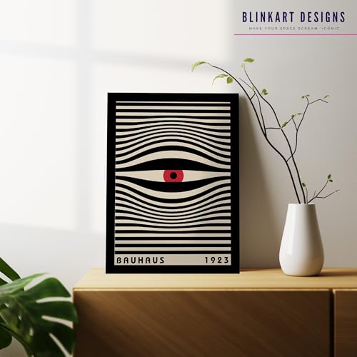 Image of BLINKART Vintage Bauhaus Retro Geometric Aesthetic Poster Gallery | Colorful Wrap Framed For Home Office Studio Living Room Modern Art Studio Decoration Abstract Shapes | (d94) | 13x10 Inch