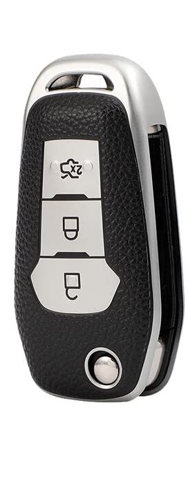 JVCV® Premium Soft TPU Leather Pattern Key Cover Compatible with Ford Endeavour Figo Aspire Freestyle 3 Button Folding Key (Silver)